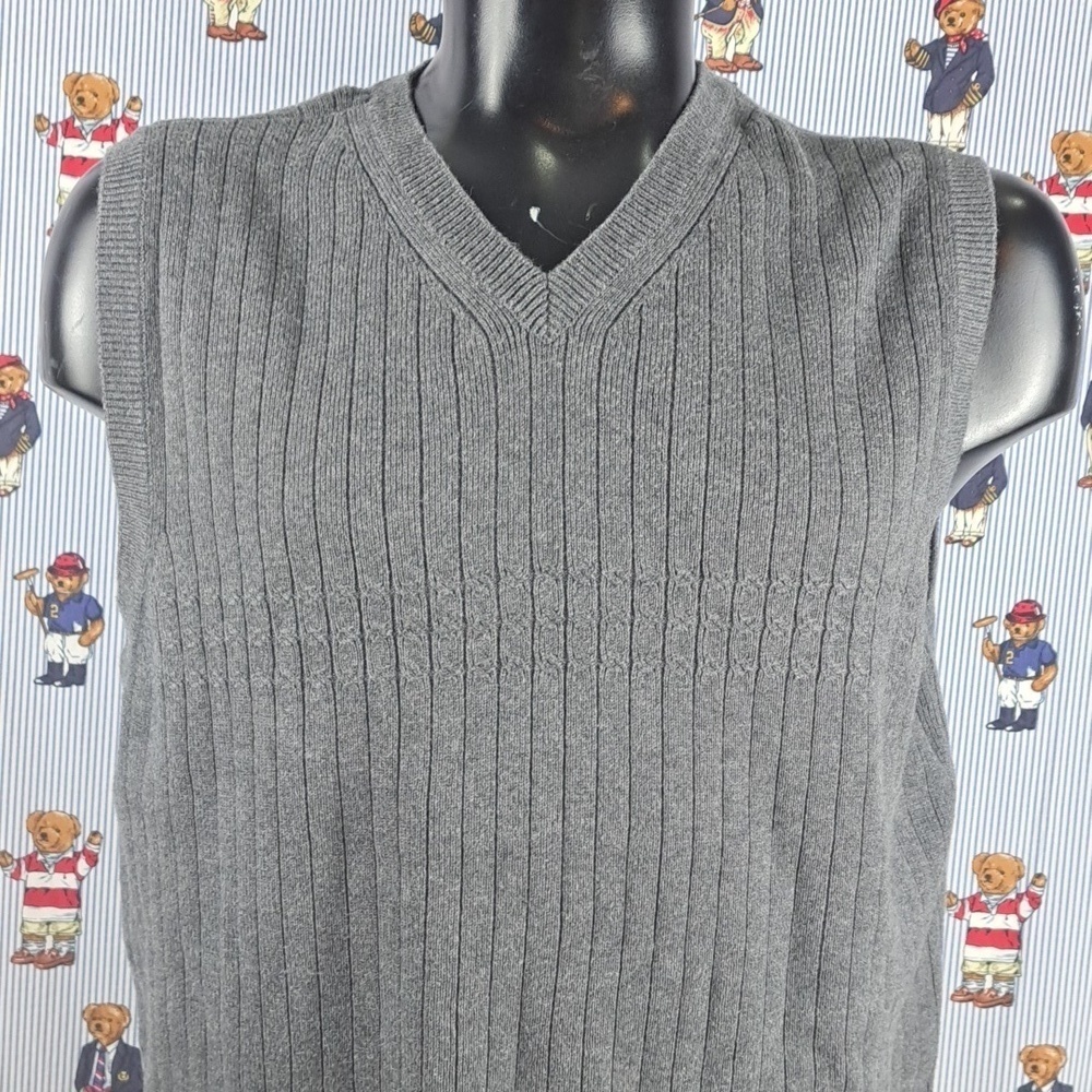 Tommy Hilfiger ribbed LG casual dark gray preppy cotton v-neck sweater vest